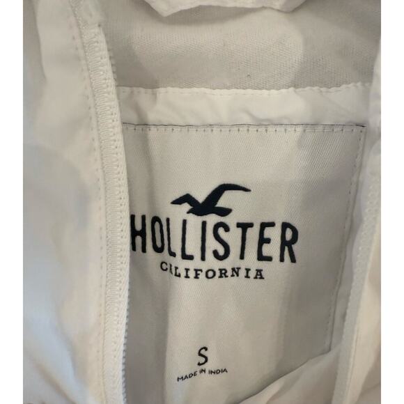 Hollister Hooded White Retro Stripe Pullover Lined Windbreaker 1/4 Zip Small - Picture 5 of 6